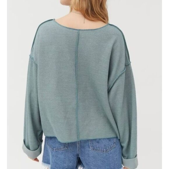 Urban Outfitters Jax turquoise inside out cropped notch neck sweater small - Picture 2 of 12